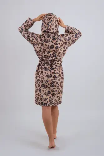 Young Girl Hooded Printed Bathrobe-Brown - 3