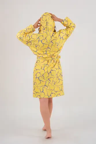 Young Girl Hooded Printed Bathrobe-Yellow - DOTAMESS (1)
