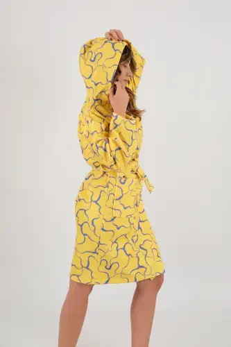 Young Girl Hooded Printed Bathrobe-Yellow - 3