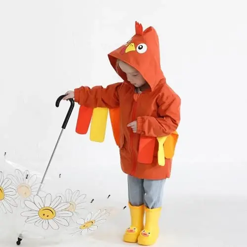 YOUNGER TREE Kenja Kichkintoy O'g'il Qiz Ördak Yomg'ir paltosi Yoqimli Multfilm Kapüşonli Fermuarli Kiyim - 4