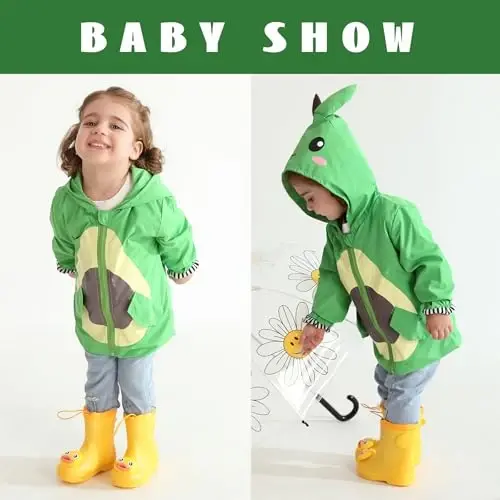 YOUNGER TREE Toddler Baby Boy Girl Duck Raincoat Cute Cartoon Hoodie Zipper Coat Outfit - YOUNGER (1)