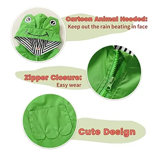YOUNGER TREE Toddler Baby Boy Girl Duck Raincoat Cute Cartoon Hoodie Zipper Coat Outfit - 4