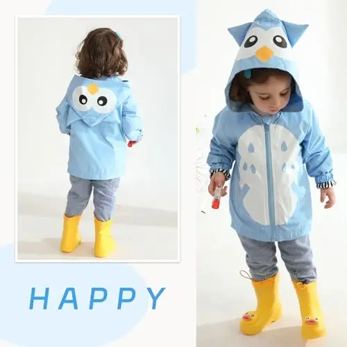 YOUNGER TREE Toddler Baby Boy Girl Duck Raincoat Cute Cartoon Hoodie Zipper Coat Outfit - 3
