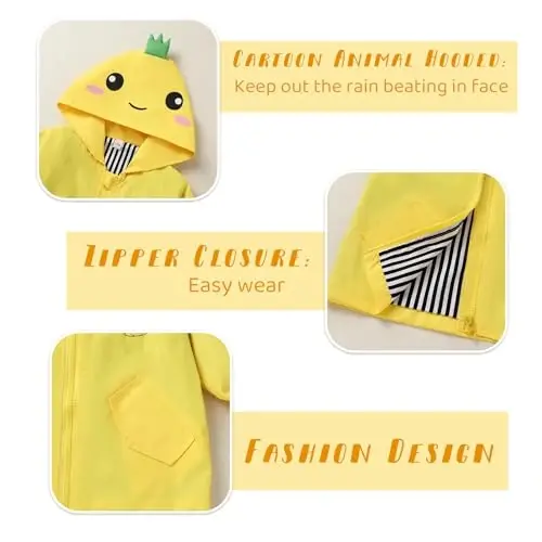 YOUNGER TREE Toddler Baby Boy Girl Duck Raincoat Cute Cartoon Hoodie Zipper Coat Outfit - 4