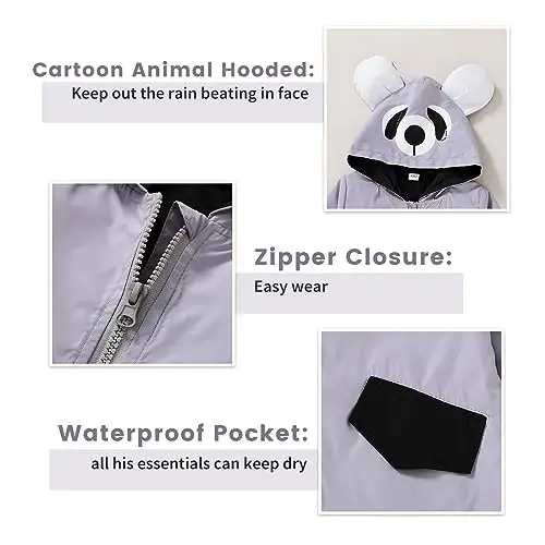 YOUNGER TREE Toddler Baby Boy Girl Duck Raincoat Cute Cartoon Hoodie Zipper Coat Outfit - 4
