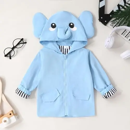 YOUNGER TREE Toddler Baby Boy Girl Duck Raincoat Cute Cartoon Hoodie Zipper Coat Outfit - 3