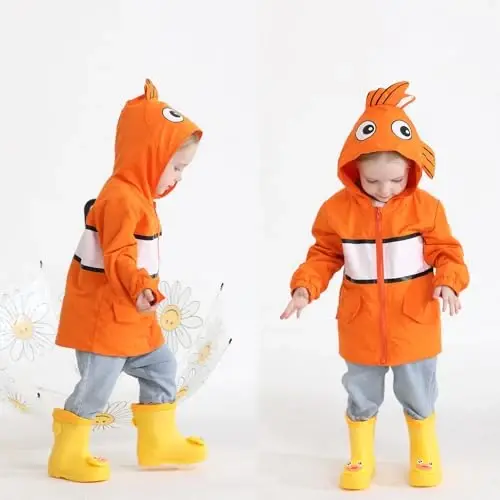 YOUNGER TREE Toddler Baby Boy Girl Duck Raincoat Hoodie Zipper Coat | Long Sleeve, Rain Wear, Cute Cartoon Jacket, Animal Outfits, 1-6T Infant Rain Coat - 2