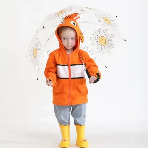 YOUNGER TREE Toddler Baby Boy Girl Duck Raincoat Hoodie Zipper Coat | Long Sleeve, Rain Wear, Cute Cartoon Jacket, Animal Outfits, 1-6T Infant Rain Coat - 5
