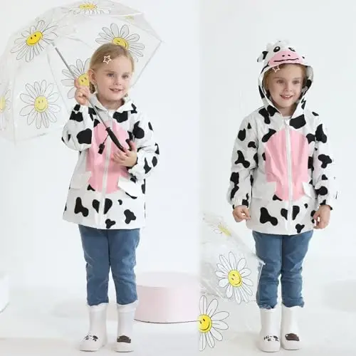YOUNGER TREE Toddler Baby Boy Girl Duck Raincoat Hoodie Zipper Coat | Long Sleeve, Rain Wear, Cute Cartoon Jacket, Animal Outfits, 1-6T Infant Rain Coat - 5