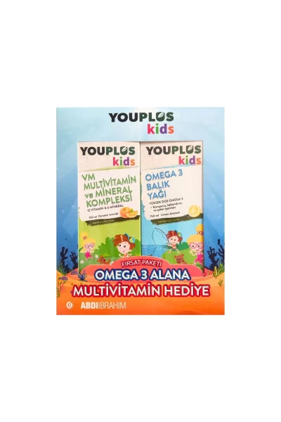 Youplus Kids Ko'p Vitamin va Mineral Kompleksi 150 Ml + Youplus Kids Omega-3 150 Ml - YOUPLUS
