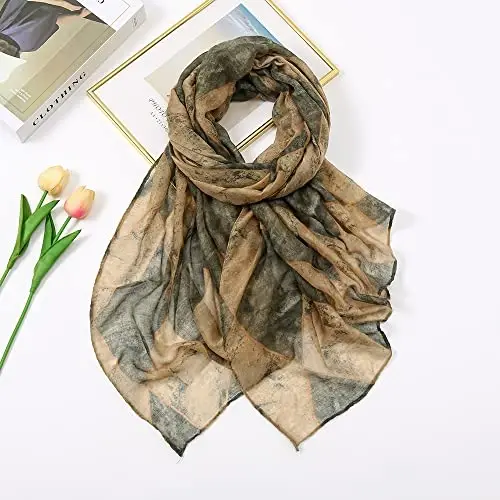 YOUR SMILE Ladies/Women's Lightweight Floral Print/Solid Color aralashmasi Bahor-Yoz mavsumi uchun ro'mol-sharflar - 4