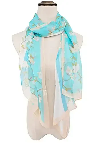 YOUR SMILE Ladies/Women's Lightweight Floral Print/Solid Color mixture Shawl Scarf For Spring Summer season - 2