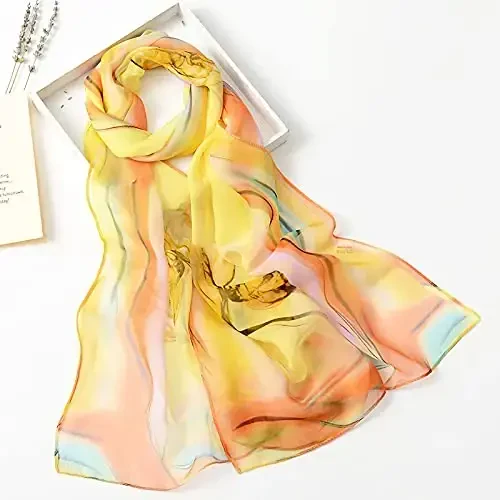 YOUR SMILE Ladies/Women's Lightweight Floral Print/Solid Color mixture Shawl Scarf For Spring Summer season - 4