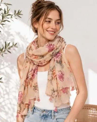 YOUR SMILE Large Boho Scarf for Women Lightweight Floral Printed Scarves Fall Winter Fashion Fringed Shawl wraps - 2