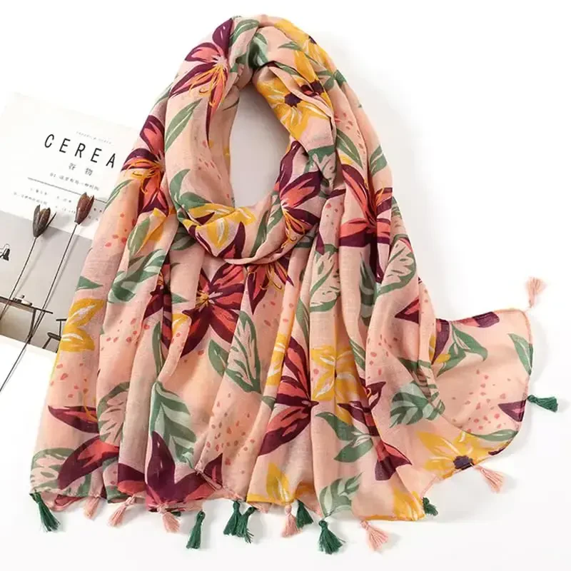 YOUR SMILE Large Boho Scarf for Women Lightweight Floral Printed Scarves Fall Winter Fashion Fringed Shawl wraps - 10