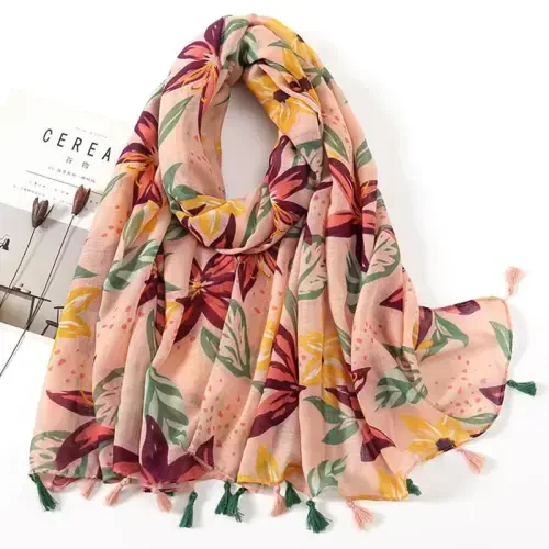 YOUR SMILE Large Boho Scarf for Women Lightweight Floral Printed Scarves Fall Winter Fashion Fringed Shawl wraps - 4