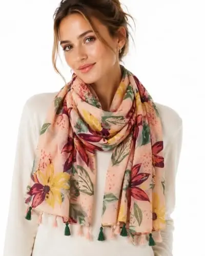 YOUR SMILE Large Boho Scarf for Women Lightweight Floral Printed Scarves Fall Winter Fashion Fringed Shawl wraps 