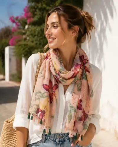 YOUR SMILE Large Boho Scarf for Women Lightweight Floral Printed Scarves Fall Winter Fashion Fringed Shawl wraps - 2