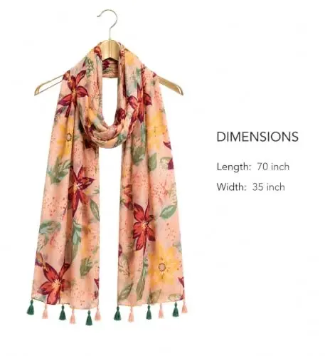 YOUR SMILE Large Boho Scarf for Women Lightweight Floral Printed Scarves Fall Winter Fashion Fringed Shawl wraps - 4