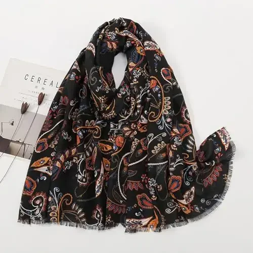 YOUR SMILE Large Boho Scarf for Women Lightweight Floral Printed Scarves Fall Winter Fashion Fringed Shawl wraps - 4