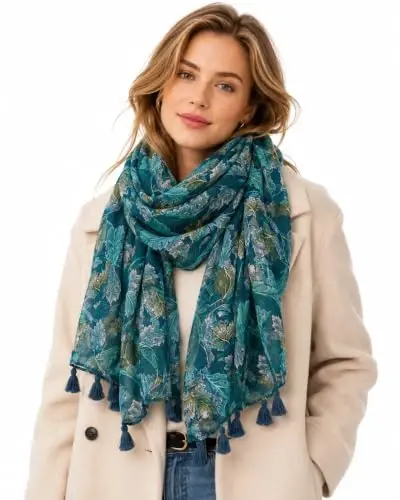 YOUR SMILE Large Boho Scarf for Women Lightweight Floral Printed Scarves Fall Winter Fashion Fringed Shawl wraps - 1