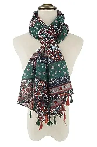 YOUR SMILE Large Boho Scarf for Women Lightweight Floral Printed Scarves Fall Winter Fashion Fringed Shawl wraps - 3