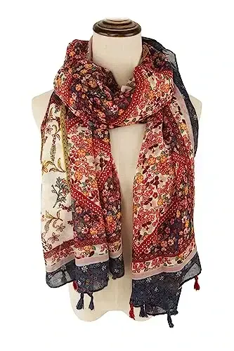 YOUR SMILE Large Boho Scarf for Women Lightweight Floral Printed Scarves Fall Winter Fashion Fringed Shawl wraps - 2