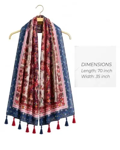 YOUR SMILE Large Boho Scarf for Women Lightweight Floral Printed Scarves Fall Winter Fashion Fringed Shawl wraps - 4