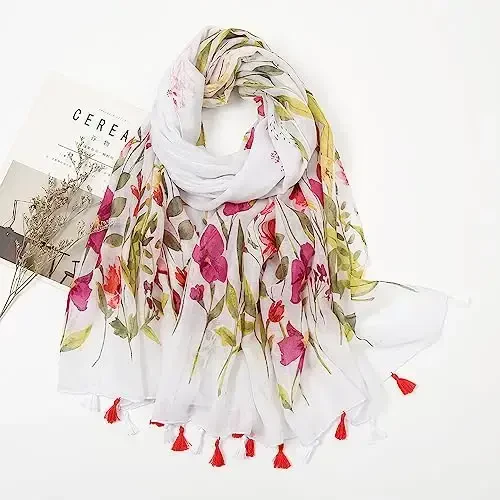 YOUR SMILE Large Boho Scarf for Women Lightweight Floral Printed Scarves Fall Winter Fashion Fringed Shawl wraps - 4