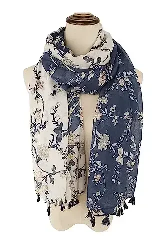 YOUR SMILE Large Boho Scarf for Women Lightweight Floral Printed Scarves Fall Winter Fashion Fringed Shawl wraps - 3