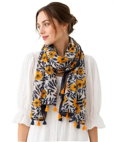 YOUR SMILE Large Boho Scarf for Women Lightweight Floral Printed Scarves Fall Winter Fashion Fringed Shawl wraps 