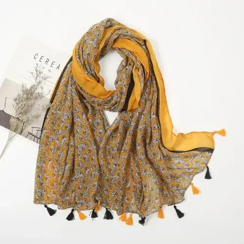 YOUR SMILE Large Boho Scarf for Women Lightweight Floral Printed Scarves Fall Winter Fashion Fringed Shawl wraps - 6