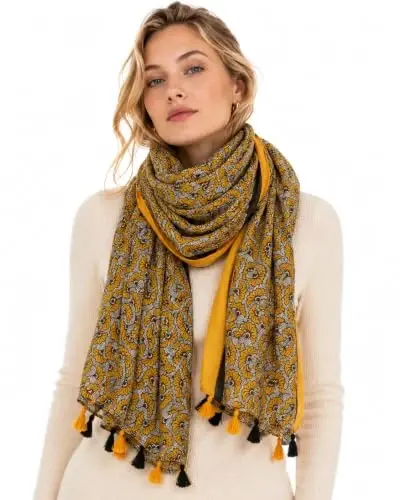 YOUR SMILE Large Boho Scarf for Women Lightweight Floral Printed Scarves Fall Winter Fashion Fringed Shawl wraps - 1