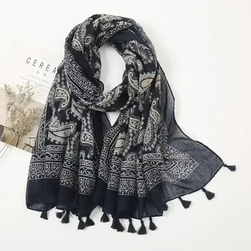 YOUR SMILE Large Boho Scarf for Women Lightweight Floral Printed Scarves Fall Winter Fashion Fringed Shawl wraps - 4