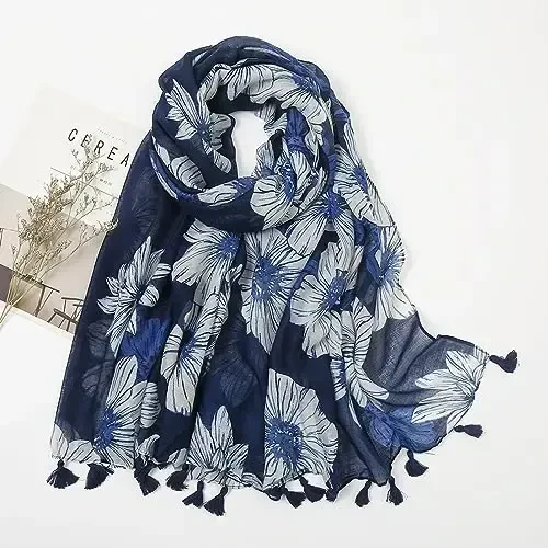 YOUR SMILE Large Boho Scarf for Women Lightweight Floral Printed Scarves Fall Winter Fashion Fringed Shawl wraps - 4