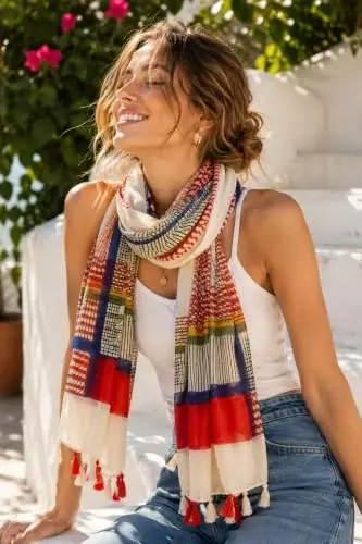 YOUR SMILE Large Boho Scarf for Women Lightweight Floral Printed Scarves Fall Winter Fashion Fringed Shawl wraps - 2