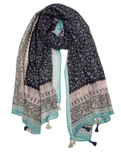 YOUR SMILE Large Boho Scarf for Women Lightweight Floral Printed Scarves Fall Winter Fashion Fringed Shawl wraps 