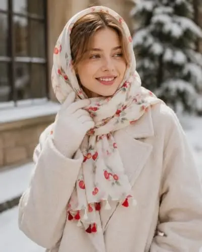 YOUR SMILE Large Boho Scarf for Women Lightweight Floral Printed Scarves Fall Winter Fashion Fringed Shawl wraps - 3