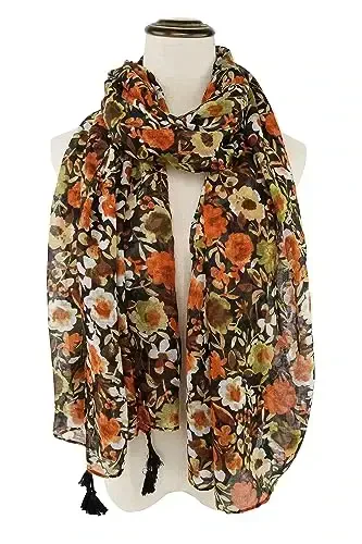 YOUR SMILE Large Boho Scarf for Women Lightweight Floral Printed Scarves Fall Winter Fashion Fringed Shawl wraps - 2