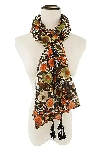 YOUR SMILE Large Boho Scarf for Women Lightweight Floral Printed Scarves Fall Winter Fashion Fringed Shawl wraps - 3