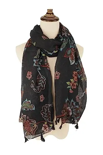 YOUR SMILE Large Boho Scarf for Women Lightweight Floral Printed Scarves Fall Winter Fashion Fringed Shawl wraps - 3