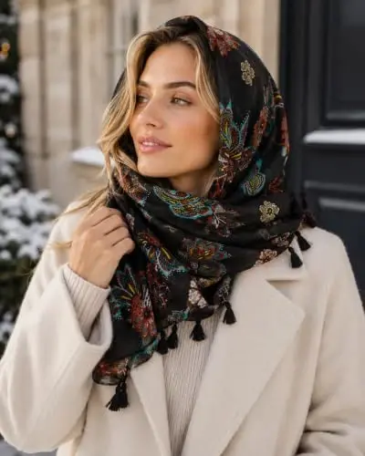 YOUR SMILE Large Boho Scarf for Women Lightweight Floral Printed Scarves Fall Winter Fashion Fringed Shawl wraps - 3