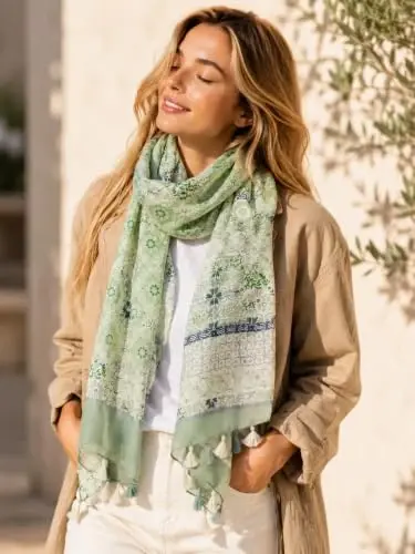 YOUR SMILE Large Boho Scarf for Women Lightweight Floral Printed Scarves Fall Winter Fashion Fringed Shawl wraps - 2