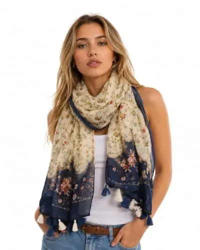 YOUR SMILE Large Boho Scarf for Women Lightweight Floral Printed Scarves Fall Winter Fashion Fringed Shawl wraps 