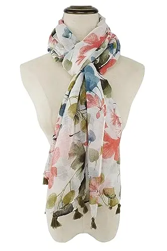 YOUR SMILE Large Boho Scarf for Women Lightweight Floral Printed Scarves Fall Winter Fashion Fringed Shawl wraps - 3