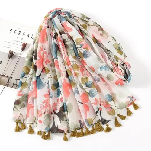 YOUR SMILE Large Boho Scarf for Women Lightweight Floral Printed Scarves Fall Winter Fashion Fringed Shawl wraps - 4