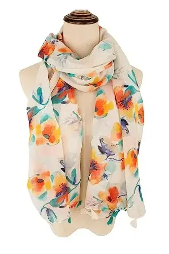 YOUR SMILE Large Boho Scarf for Women Lightweight Floral Printed Scarves Fall Winter Fashion Fringed Shawl wraps - 3