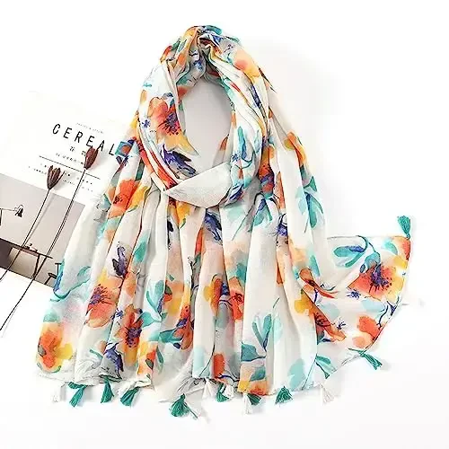 YOUR SMILE Large Boho Scarf for Women Lightweight Floral Printed Scarves Fall Winter Fashion Fringed Shawl wraps - 4