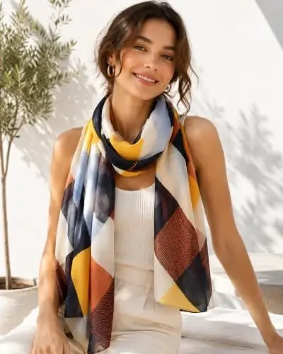 YOUR SMILE Large Boho Scarf for Women Lightweight Floral Printed Scarves Fall Winter Fashion Fringed Shawl wraps - YOUR (1)