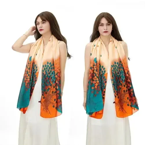 YOUR SMILE Large Mulberry Silk Feeling Long Stain Scarf Lightweight Sunscreen Shawls Wraps for Women - 3